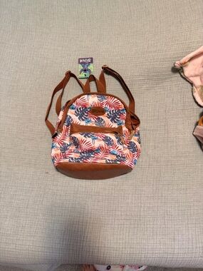 Bioworld Mini Backpack in Pink, Blue and Brown Tropical Print